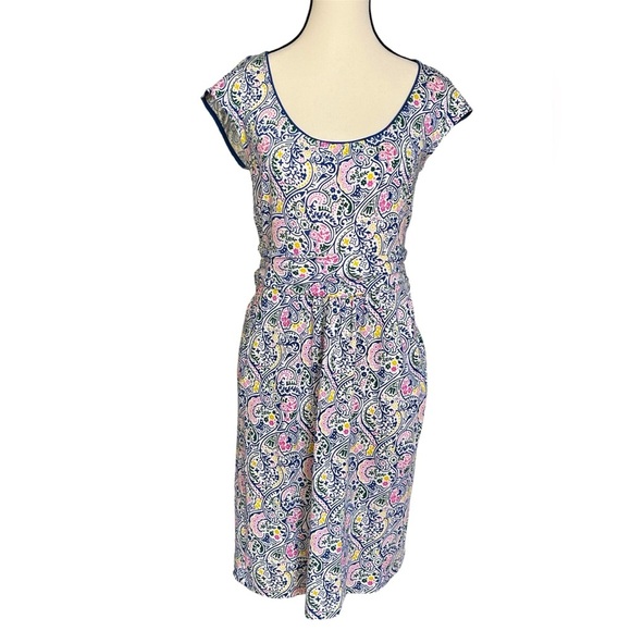 BODEN Margot Dress Blue Paisley Pockets Size 6P Petite Pullover Lightweight - Picture 1 of 9